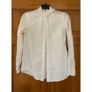 Women's J.Crew Re-Imagined White Cotton Ruffle Collar & Cuffs Blouse XS